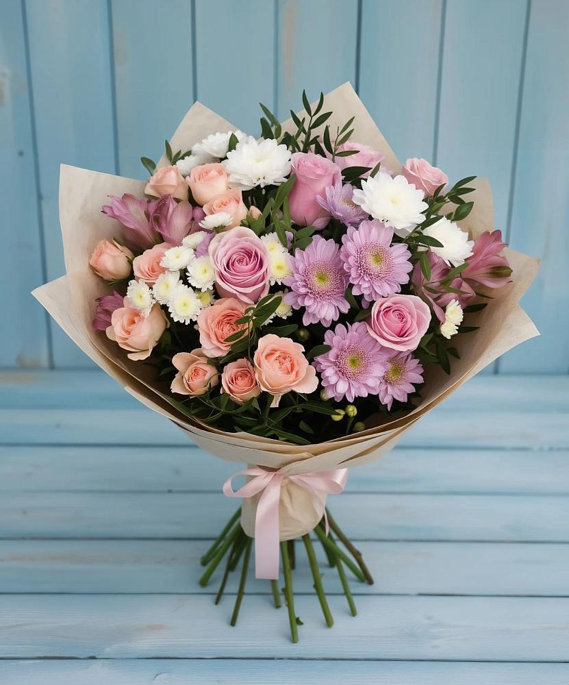 Букет цветов из: Хризантемы, Розы и Альстромерии в Новой Чаре