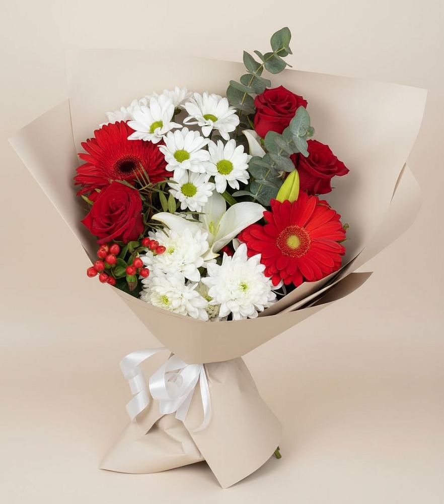 Букет цветов из: Розы, Хризантемы, Герберы и Лилии в Новой Чаре