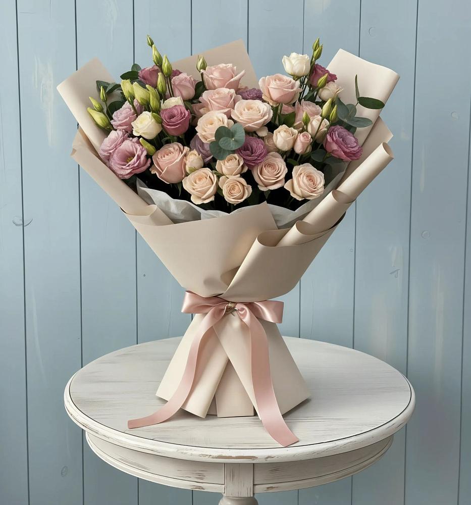 Букет цветов из: Розы и Лизиантусы в Новой Чаре