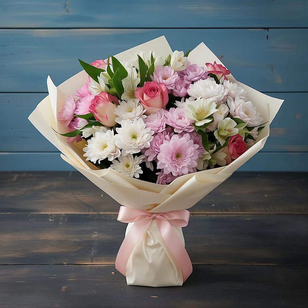 Букет цветов из: Хризантемы, Альстромерии и Розы в Новой Чаре